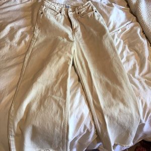 White High Waisted Cropped Flare Jeans